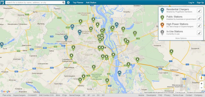 Скріншот мапи Plugshare, зроблений EpochTimes.com.ua
