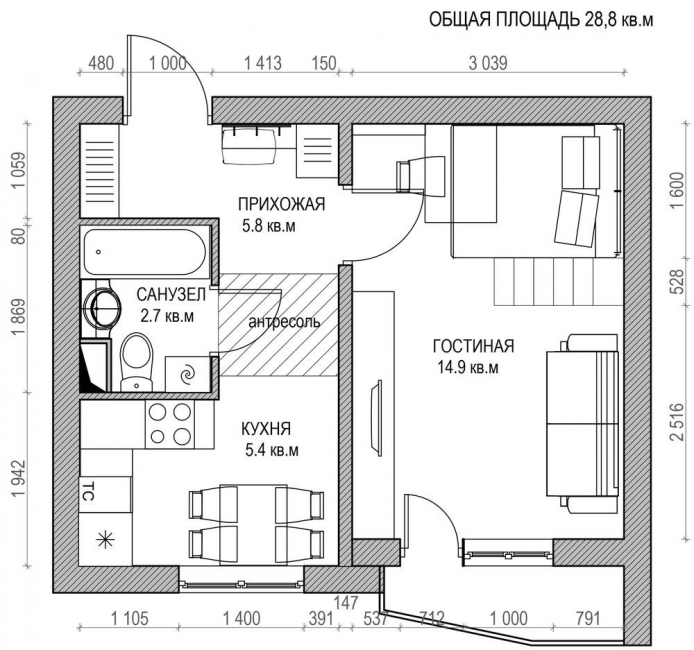 план однокомнатной квартиры