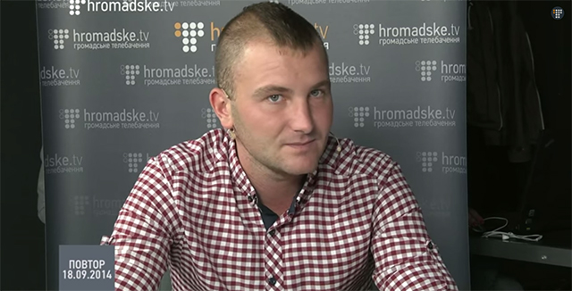 Танкіст Микола Тишик в ефірі «Громадського ТБ» у вересні 2014 року. Кадр із відео: Громадське Телебачення/Youtube