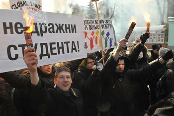 Акція протесту студентів у Києві 28 лютого проти прийняття нового закону «Про вищу освіту» та за скасування розпорядження про скорочення держзамовлення на 42%. Фото: Володимир Бородін/The Epoch Times Україна