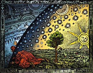 Гравюра Камиля Фламмариона. Эта картинка впервые появилась в книге французского автора Камиля Фламариона «Атмосфера: Популярная Метеорология», вышедшей в 1888г.