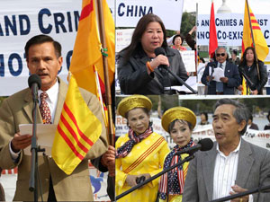 Представители вьетнамской, бирманской и лаосской общин выступают на митинге. Фото: minghui.ca