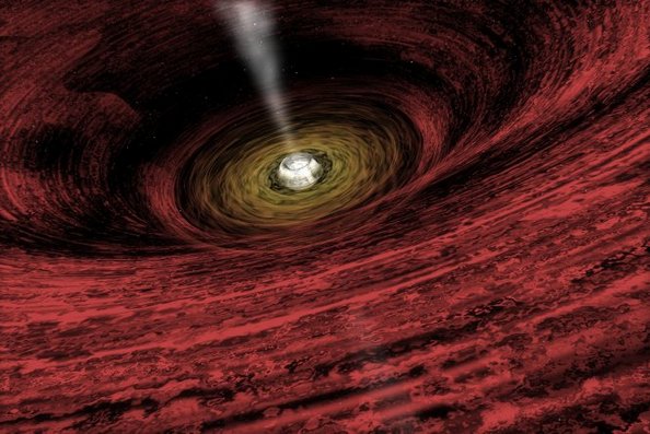 Творча обробка зображення зростаючої надмасивної чорної діри, розташованої в ранньому Всесвіті. Фото: NASA/CXC/A.Hobart