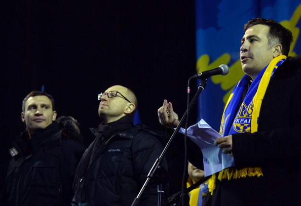 Колишній президент Грузії Михайло Саакашвілі під час виступу на Євромайдані 7 грудня 2013 року. Фото: VASILY MAXIMOV/AFP/Getty Images
