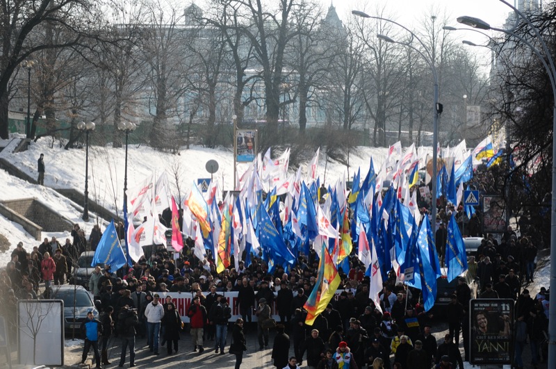 Прихильники опозиції 25 лютого провели у Києві акцію протесту проти політики Януковича. Фото Володимир Бородін/Велика Епоха
