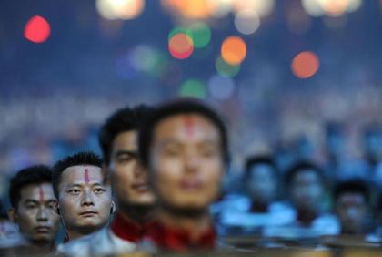 Церемония открытия Олимпиады в Пекине, носила явно военизированный характер, что вызвало критику многих зрителей. Фото: Jewel Samad/AFP/Getty Images