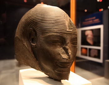 Голова єгипетського фараона Аменхотепа III, який жив за часів Нового царства 18 династії, виставлена на виставці в Єгипетському музеї у Каїрі. Нещодавно в Луксорі, в Єгипті, всередині гробниці Аменхотепа III була виявлена велика статуя Тота. Фото: Victori