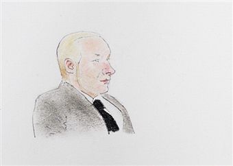 Рисунок подозреваемого в терроризме Андерса Беринга Брейвика во время слушания в суде Осло 14 ноября 2011 года. Фото: Arne Roar Lund/Getty Images