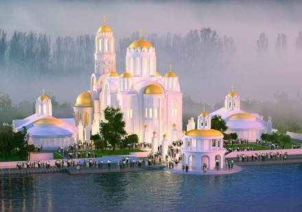 Проект Храмового комплекса, вид с реки Днепр. Фото: dkr.kiev.ua