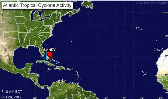 К восточному побережью США приближается ураган «Сэнди». Иллюстрация: nhc.noaa.gov