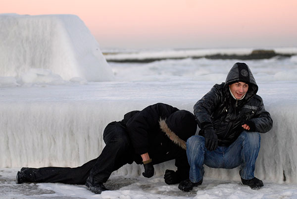 Пляж Аркадия в зимнее время. Одесса. Фото: Владимир Бородин/The Epoch Times 