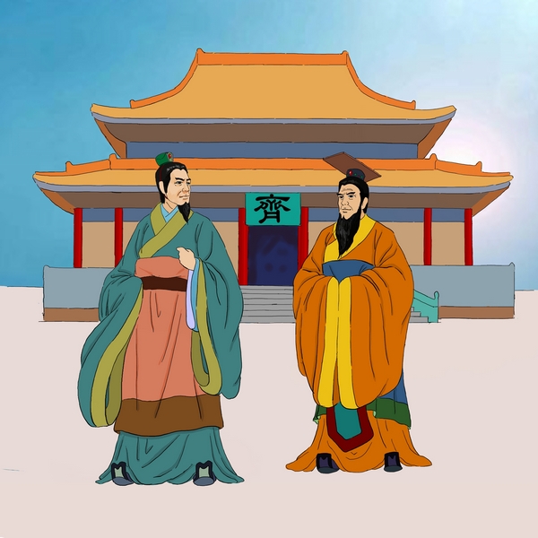 Гуань Чжун (слева), премьер-министр при правителе царства Ци — Ци Хуан-гуне. Иллюстрация: Чжицин Чэнь/Великая Эпоха