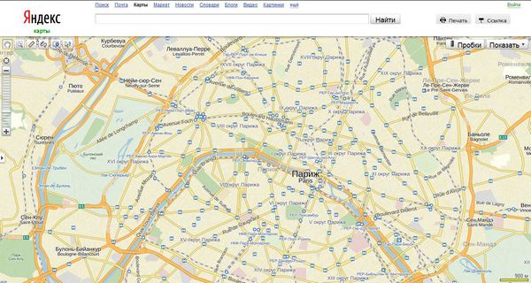 Яндекс обновил свой картографический серфис. На изображении — детализированная карта Парижа. Скриншот: maps.yandex.ua/Велика Епоха