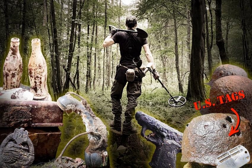 Фотографії реліквій часів Другої світової війни та металошукача. (Courtesy of Chris De Jong)