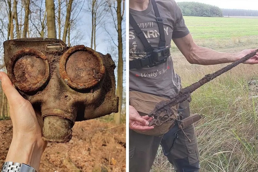 Залишки протигазу та гвинтівки. (Courtesy of Chris De Jong)