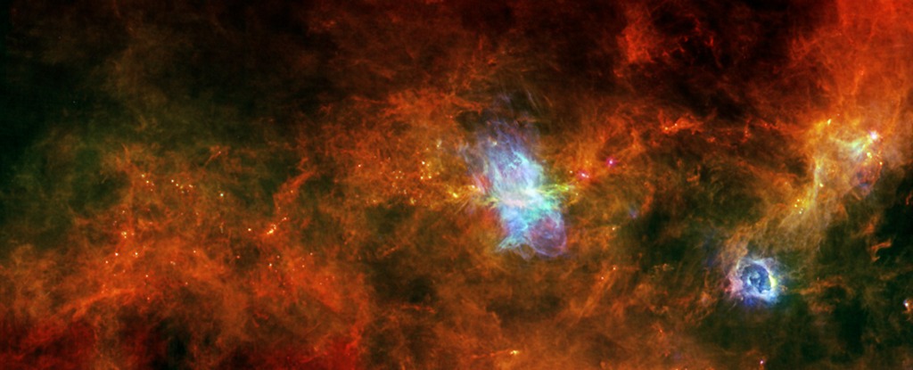 «Зіркові ясла» в сузір’ї Парусів. Фото: ESA/PACS &amp; SPIRE Consortia, T. Hill, F. Motte 