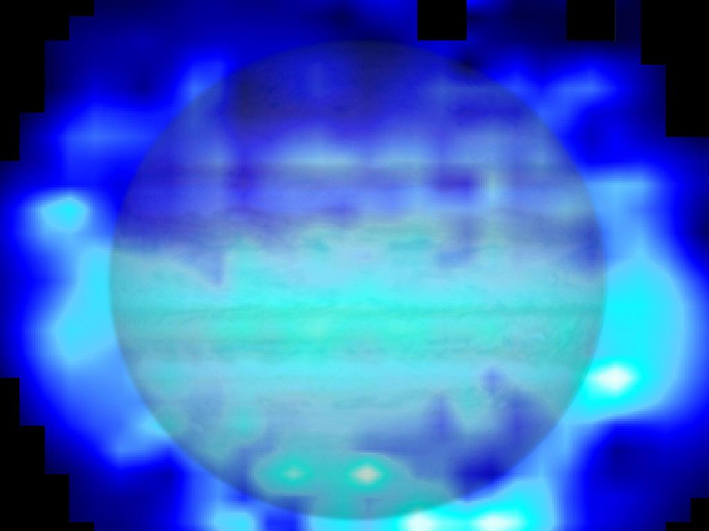 Карта распределения воды (белый и голубой цвета) в стратосфере Юпитера. Основное количество воды на планету принесла комета Шумейкера-Леви, разбившаяся о поверхность Юпитера в 1994 году. Фото: NASA/ESA/Herschel/T. Cavalie et al 