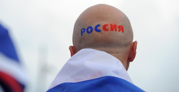 Російський футбольний уболівальник з написом на потилиці «Росія», 12 червня 2012 року, Варшава. Фото: Christof Stache/AFP/Getty Images 