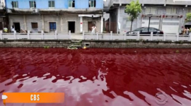 Річка в Китаї за ніч набула червоного кольору