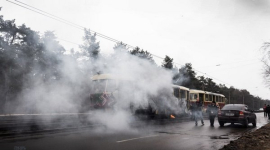 В Киеве трамвай загорелся во время движения