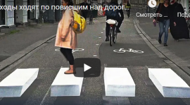 В Дании пешеходы ходят по повисшим над дорогой зебрам (ВИДЕО)