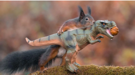 Фотограф сделал веселую серию фотографий белок с динозаврами