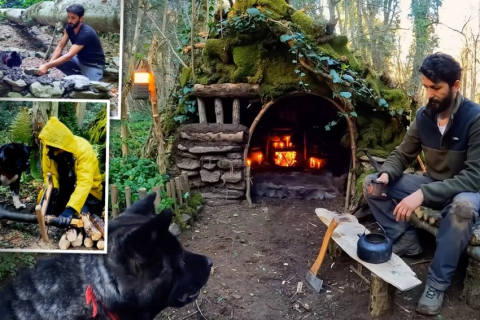 ВИДЕО: Мужчина провел 30 дней в диком лесу с собакой, соорудив 8 кустарных укрытий из камней и дерева