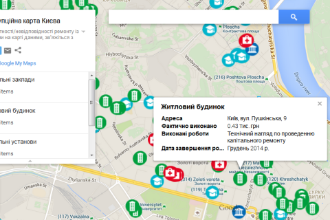 Создана карта Киева с информацией о ремонте зданий