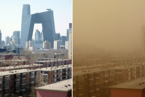 В Китае продолжаются стихийные бедствия: песчаная буря, похолодание, наводнение