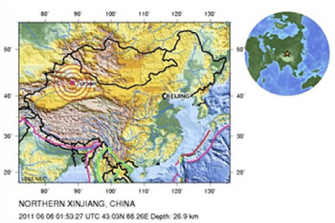 Три внезапных землетрясения произошло в китайском регионе Синьцзян
