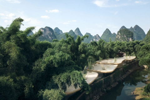  Комплекс із плетеного бамбука створили для світлового шоу у горах Китаю. ФОТОрепортаж