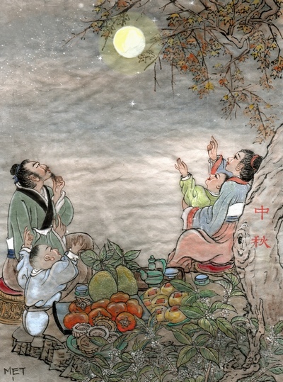 Милування повним місяцем в середині осені. Ілюстрація: Дж.Ку/Велика Епоха